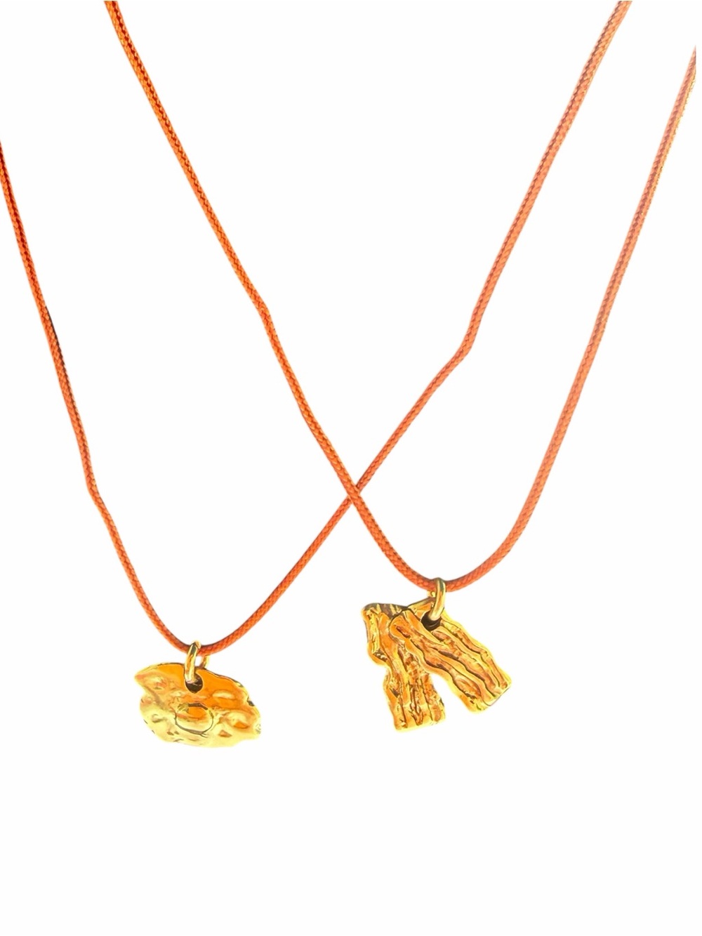 Lucky Feather Bacon & Eggs Friendship Necklaces Set 14K Gold Plated NWT